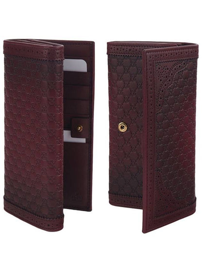 Gucci Antique Lace Leather Long Wallet Burgundy Wine