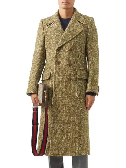 Gucci Bernal Herringbone Wool Single Coat Green