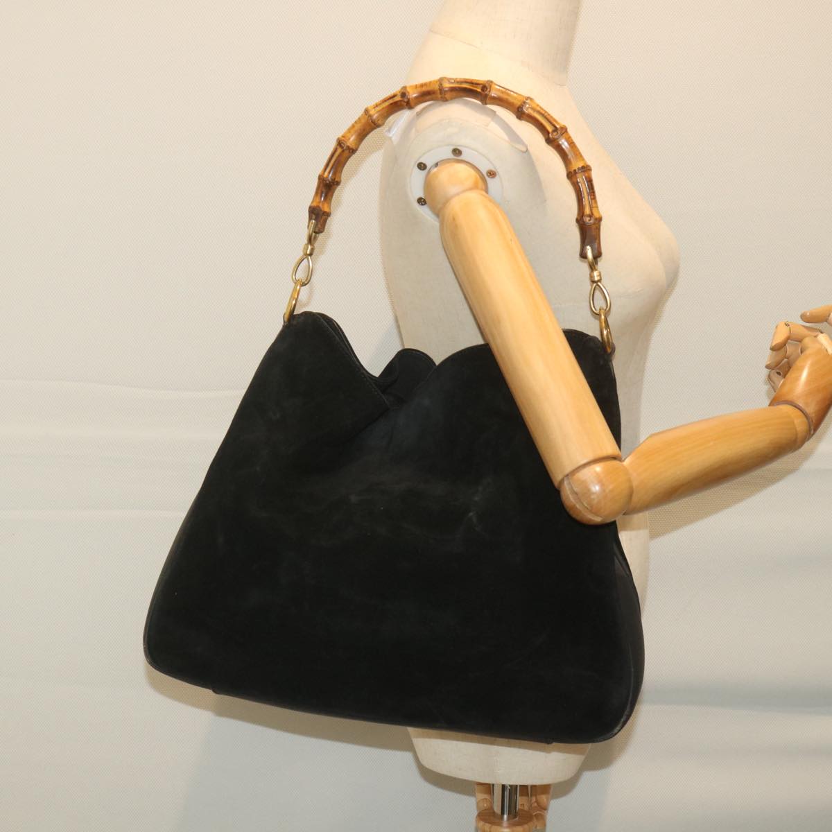 GUCCI Bamboo Shoulder Bag Suede Black 0012058 1577 0  ac2295