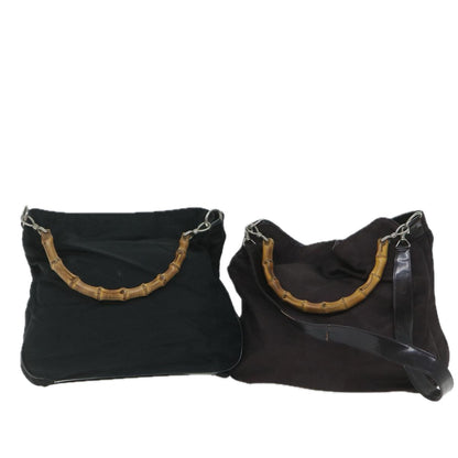 GUCCI Bamboo Shoulder Bag Nylon 2Set Black Brown  ac2337