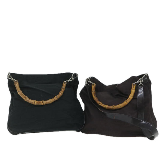 GUCCI Bamboo Shoulder Bag Nylon 2Set Black Brown  ac2337