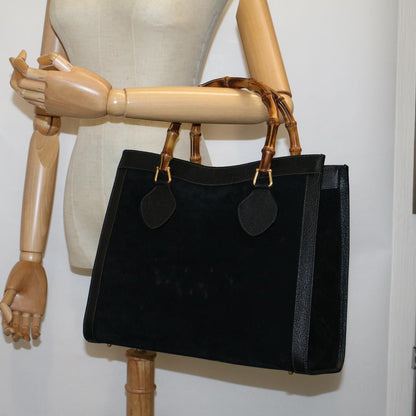 GUCCI Bamboo Hand Bag Suede Black 002 1098 0260  ac2366