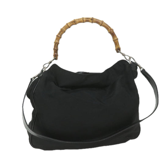 GUCCI Bamboo Shoulder Bag Nylon 2way Black  ac2467
