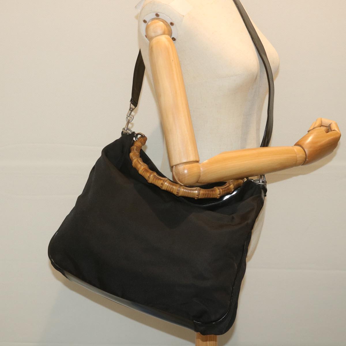 GUCCI Bamboo Shoulder Bag Nylon 2way Black  ac2467