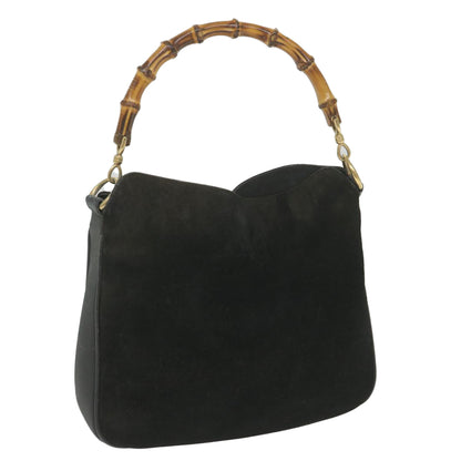 GUCCI Bamboo Shoulder Bag Suede Black  ac2471