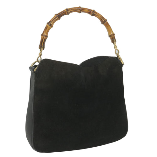 GUCCI Bamboo Shoulder Bag Suede Black  ac2471