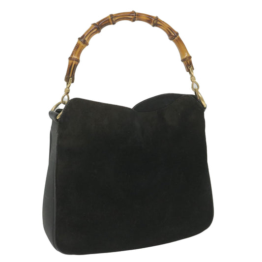 GUCCI Bamboo Shoulder Bag Suede Black  ac2471