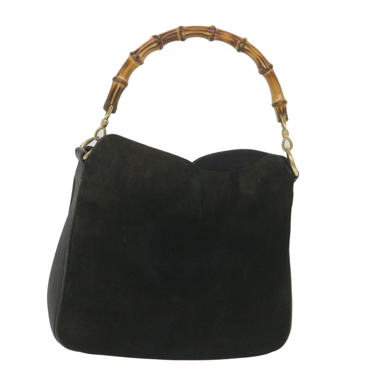 GUCCI Bamboo Shoulder Bag Suede Black  ac2471