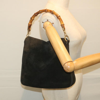 GUCCI Bamboo Shoulder Bag Suede Black  ac2471