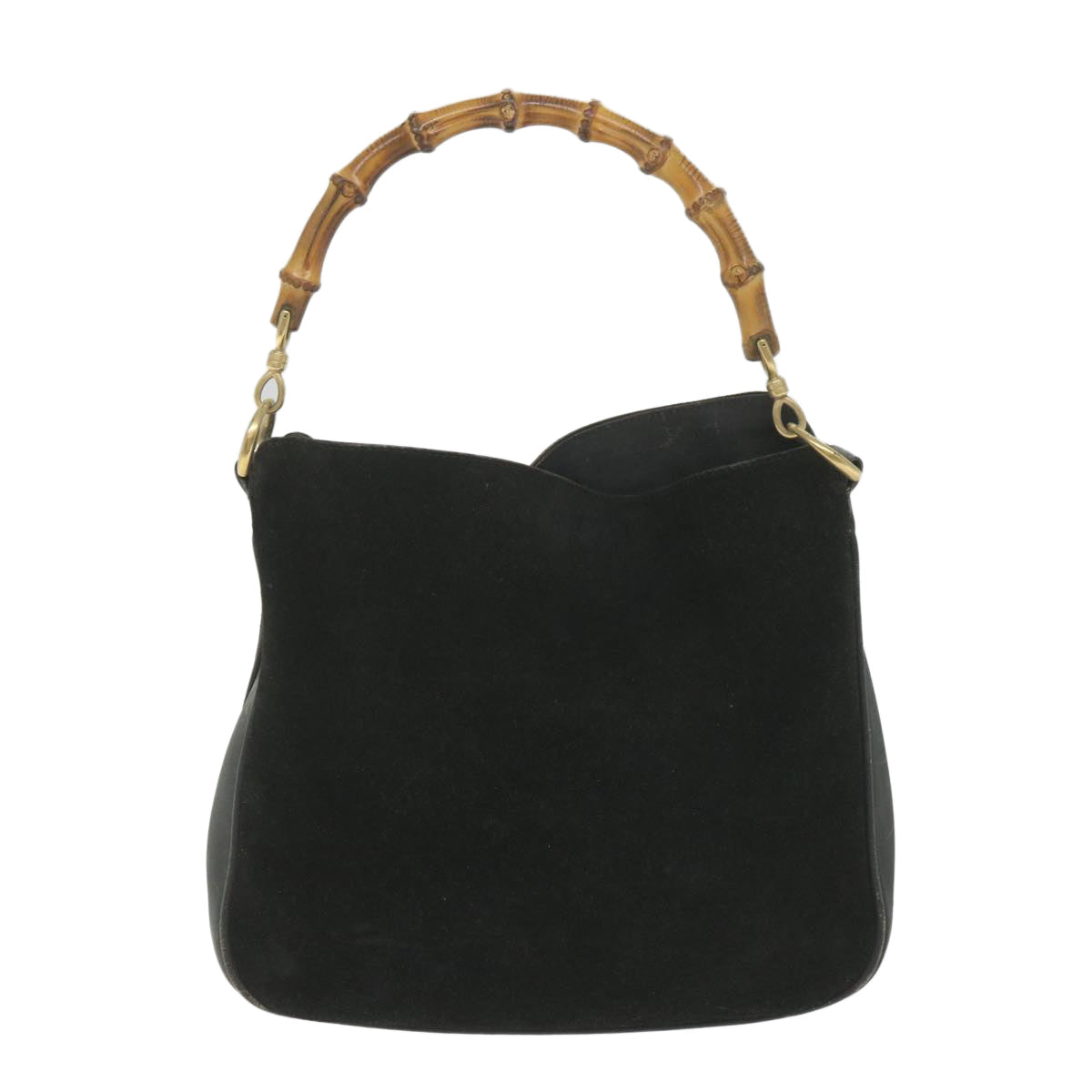 GUCCI Bamboo Shoulder Bag Suede Black  ac2471