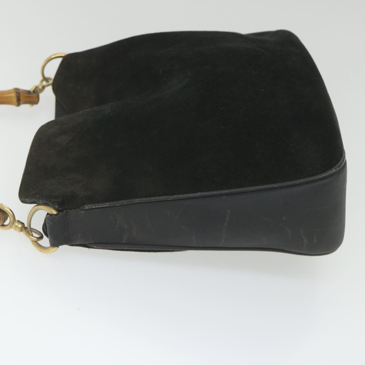 GUCCI Bamboo Shoulder Bag Suede Black  ac2471