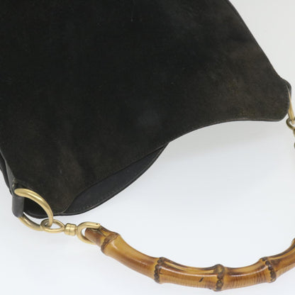 GUCCI Bamboo Shoulder Bag Suede Black  ac2471