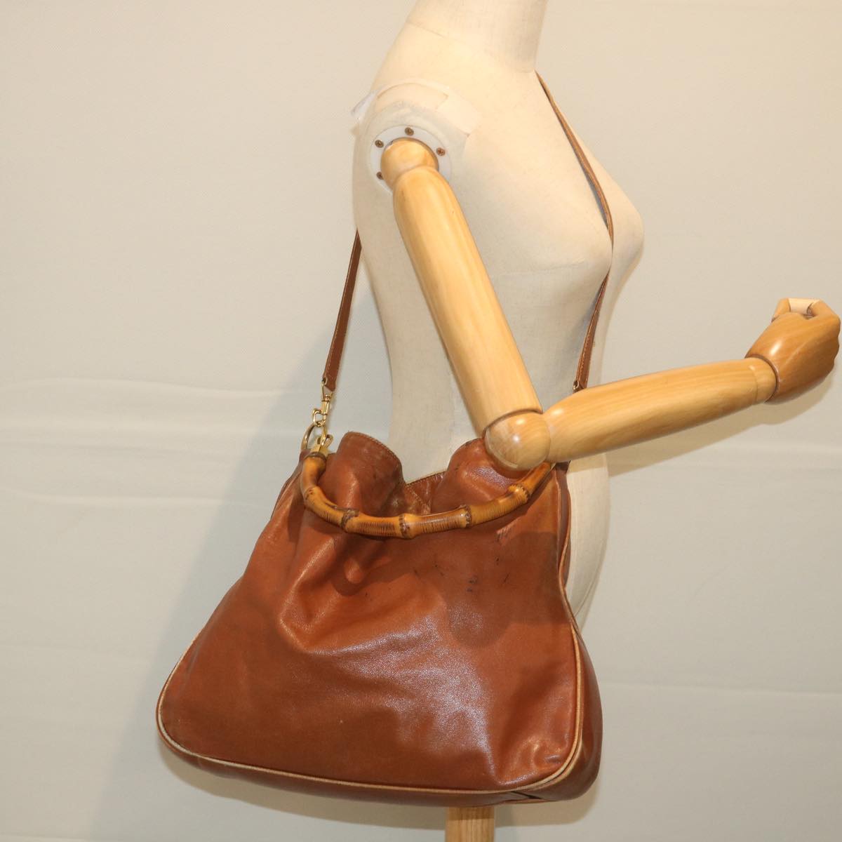 GUCCI Bamboo Shoulder Bag Leather 2way Brown  ac2472