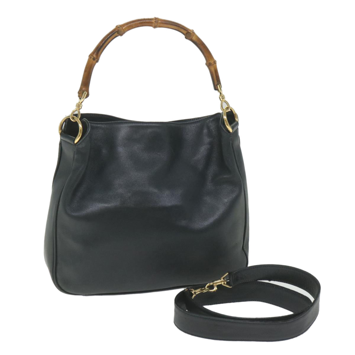GUCCI Bamboo Shoulder Bag Leather 2way Black  ac2473