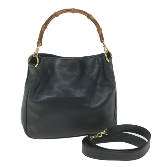GUCCI Bamboo Shoulder Bag Leather 2way Black  ac2473
