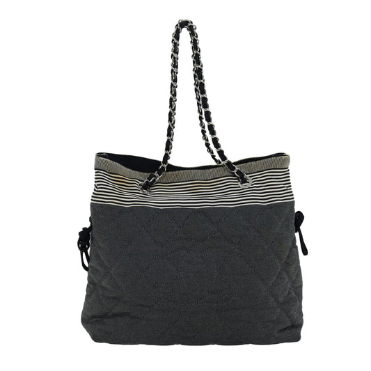 CHANEL Matelasse Chain COCO Mark Tote Bag Canvas Gray CC ac2943