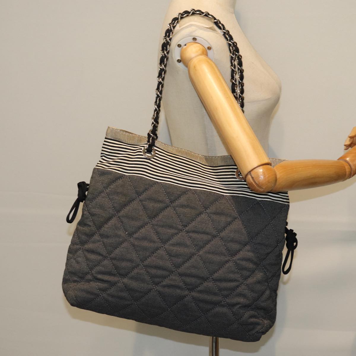 CHANEL Matelasse Chain COCO Mark Tote Bag Canvas Gray CC ac2943