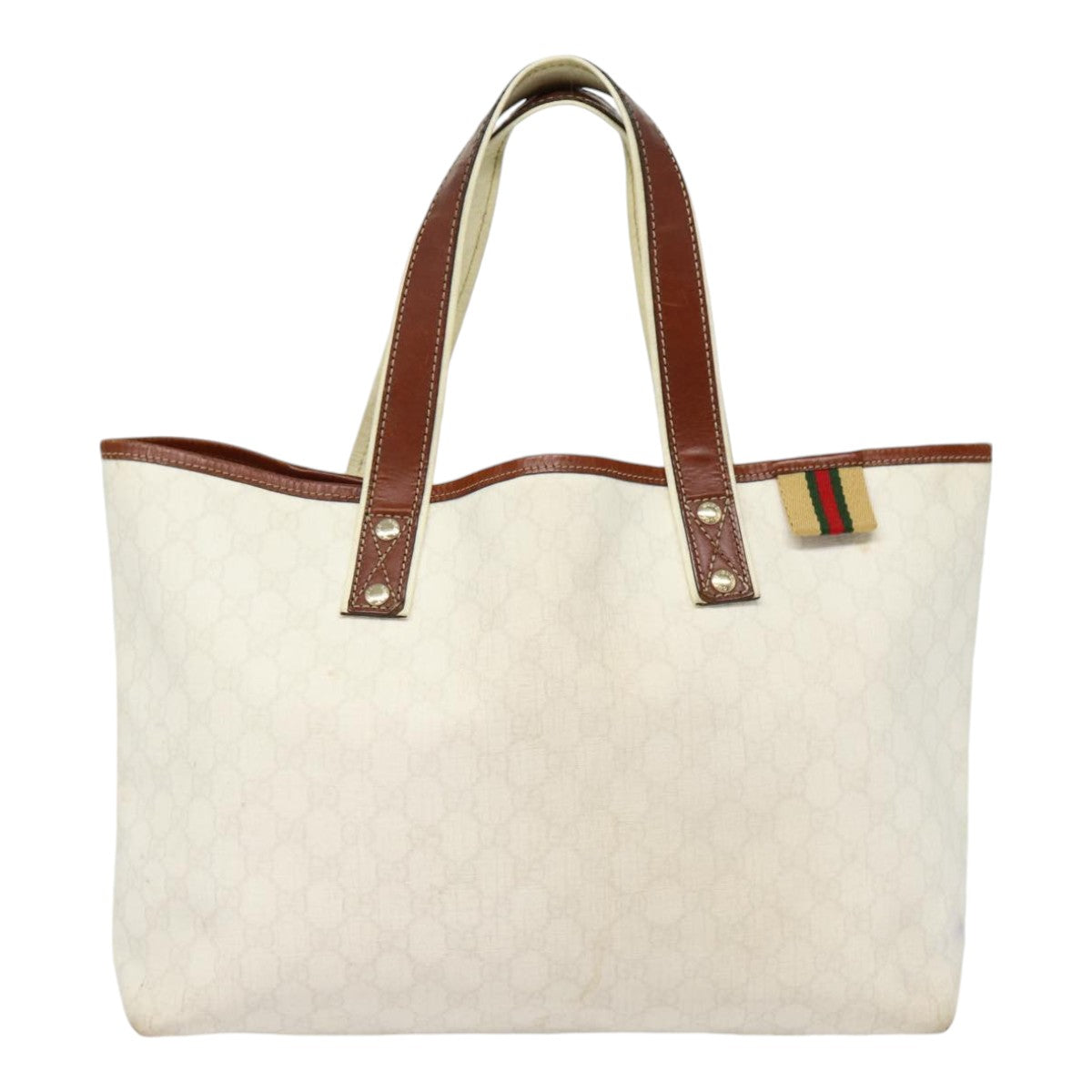 GUCCI GG Supreme Web Sherry Line Tote Bag PVC White Gold 211134  ac3214