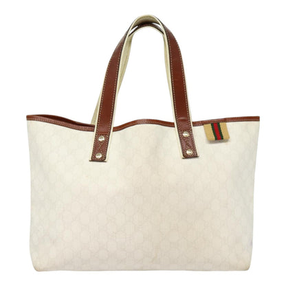 GUCCI GG Supreme Web Sherry Line Tote Bag PVC White Gold 211134  ac3214