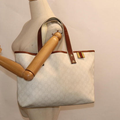 GUCCI GG Supreme Web Sherry Line Tote Bag PVC White Gold 211134  ac3214