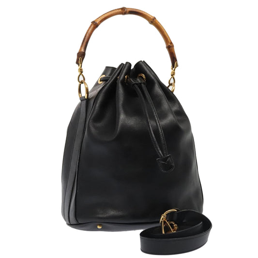 GUCCI Bamboo Hand Bag Leather 2way Black Gold 001 2865 1657  ac3240