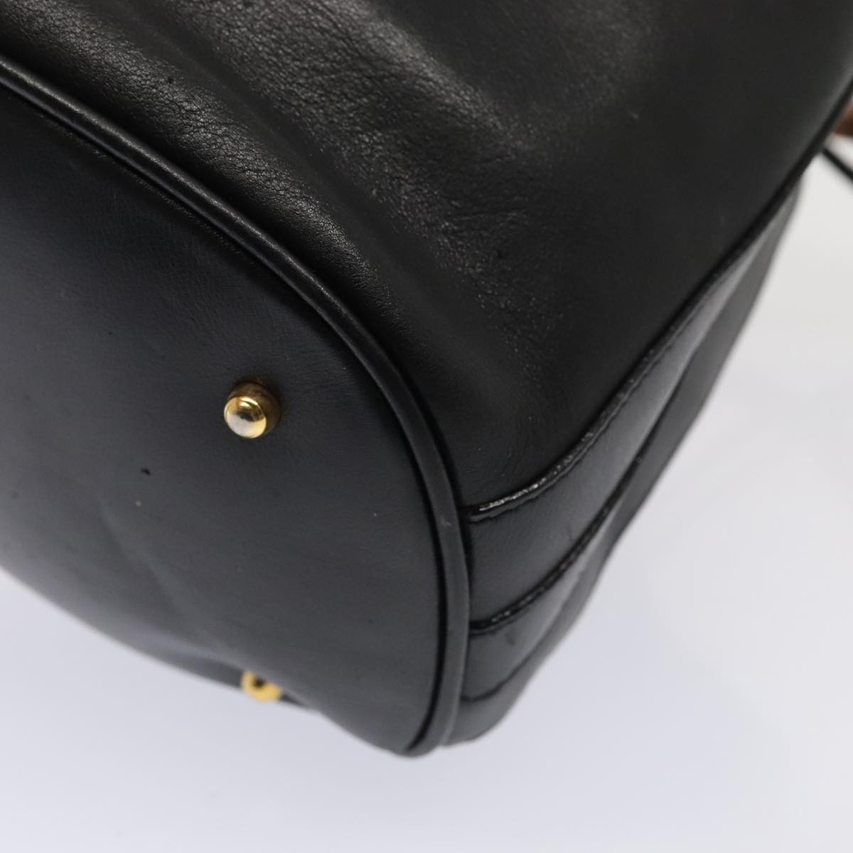 GUCCI Bamboo Hand Bag Leather 2way Black Gold 001 2865 1657  ac3240