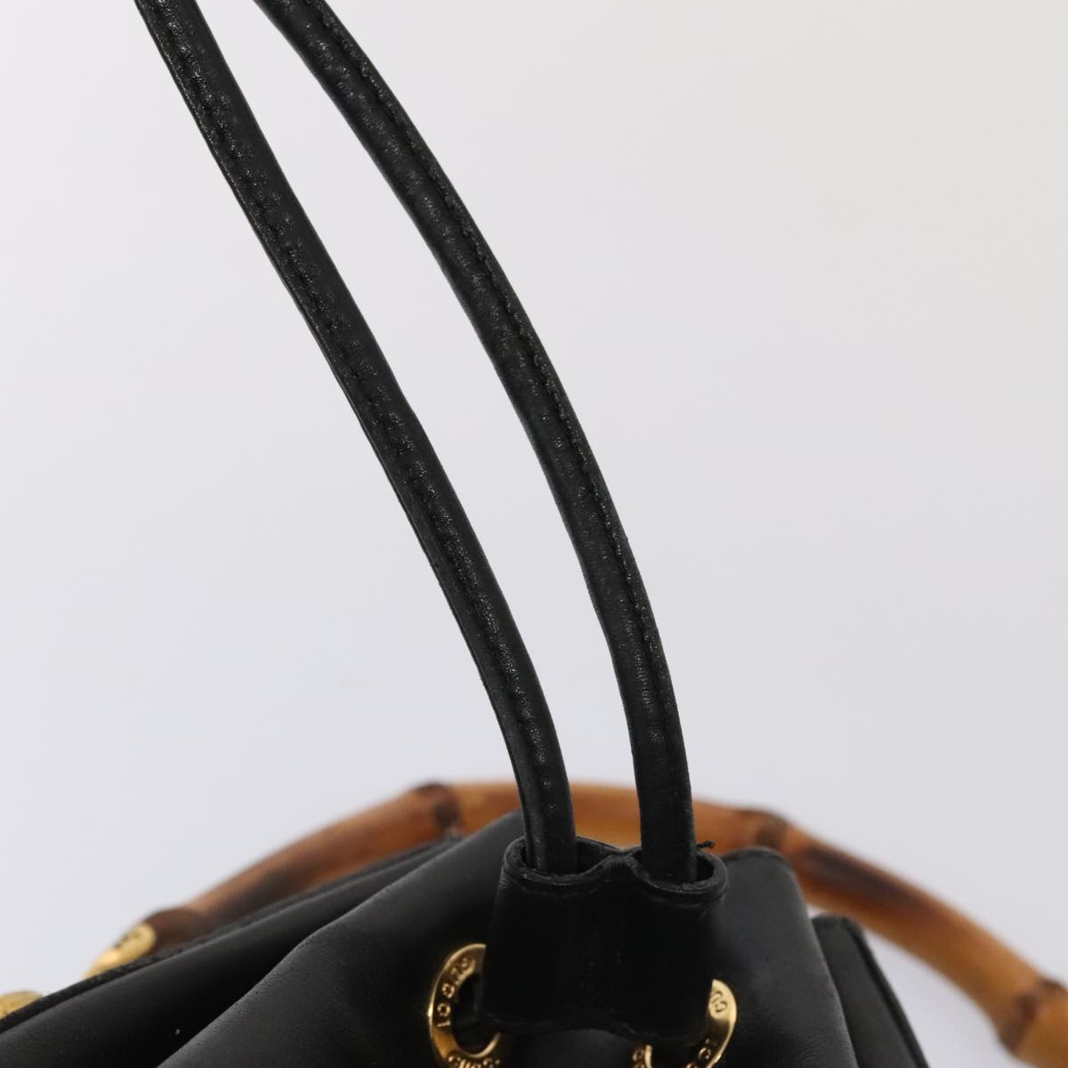 GUCCI Bamboo Hand Bag Leather 2way Black Gold 001 2865 1657  ac3240