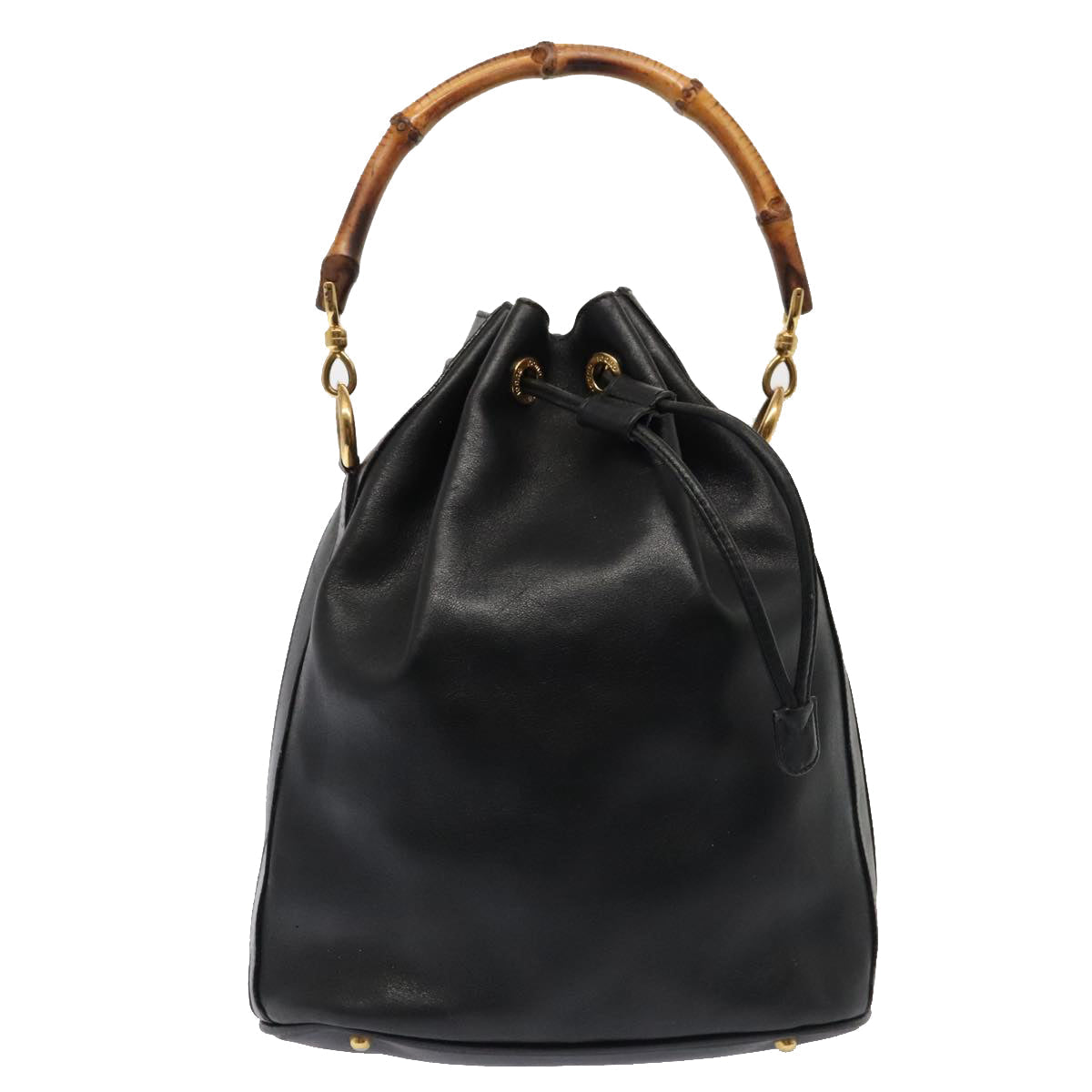 GUCCI Bamboo Hand Bag Leather 2way Black Gold 001 2865 1657  ac3240