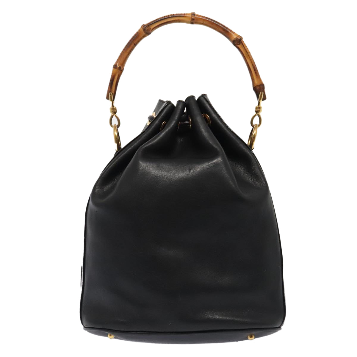 GUCCI Bamboo Hand Bag Leather 2way Black Gold 001 2865 1657  ac3240