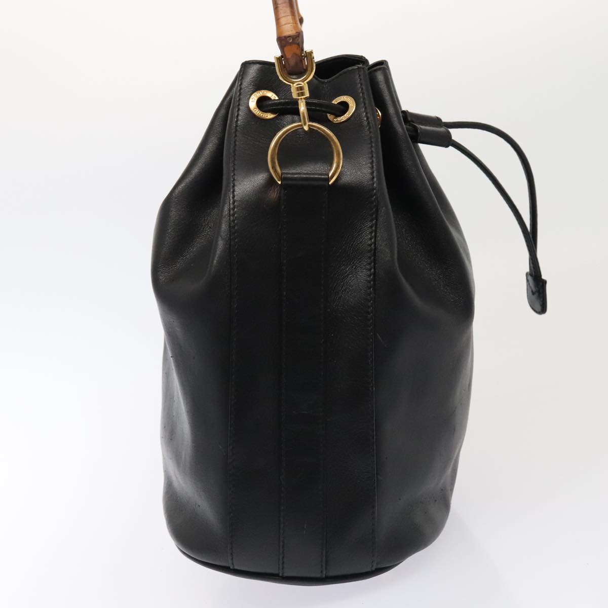 GUCCI Bamboo Hand Bag Leather 2way Black Gold 001 2865 1657  ac3240