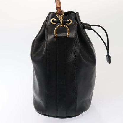 GUCCI Bamboo Hand Bag Leather 2way Black Gold 001 2865 1657  ac3240