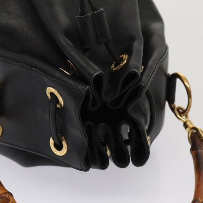 GUCCI Bamboo Hand Bag Leather 2way Black Gold 001 2865 1657  ac3240