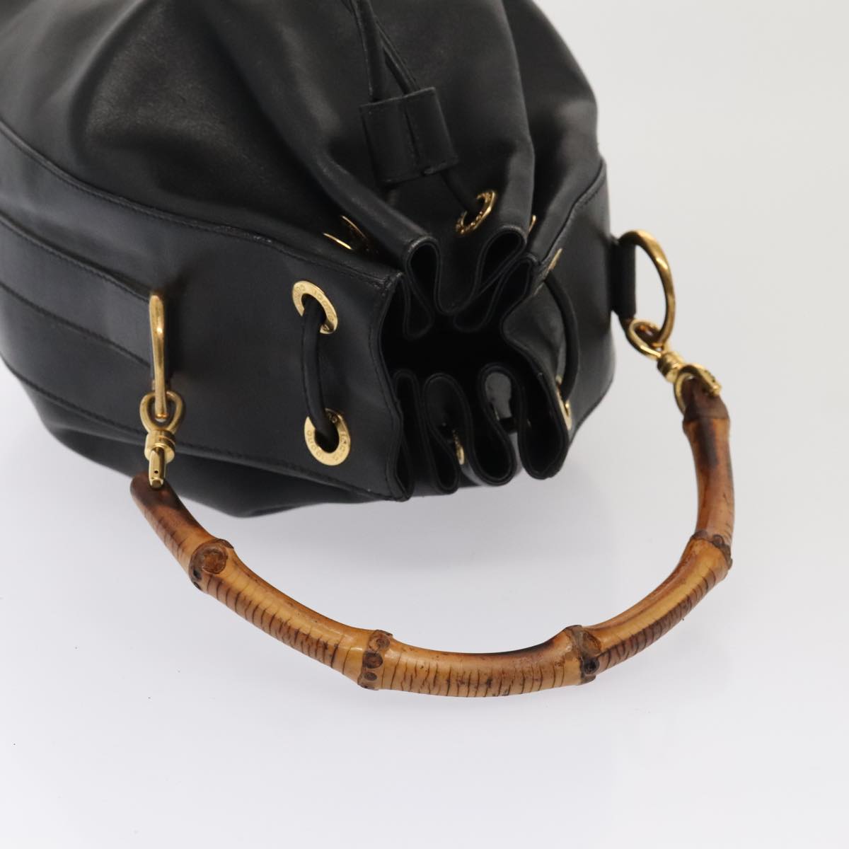 GUCCI Bamboo Hand Bag Leather 2way Black Gold 001 2865 1657  ac3240