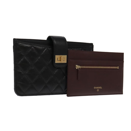 CHANEL Long Wallet Lamb Skin Black CC ac3422A