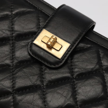 CHANEL Long Wallet Lamb Skin Black CC ac3422A