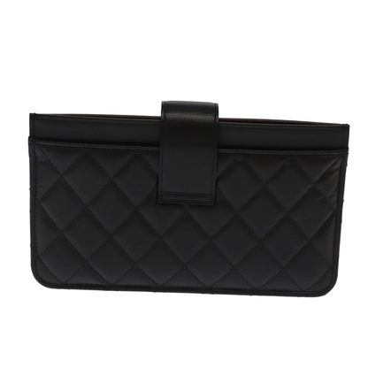 CHANEL Long Wallet Lamb Skin Black CC ac3422A