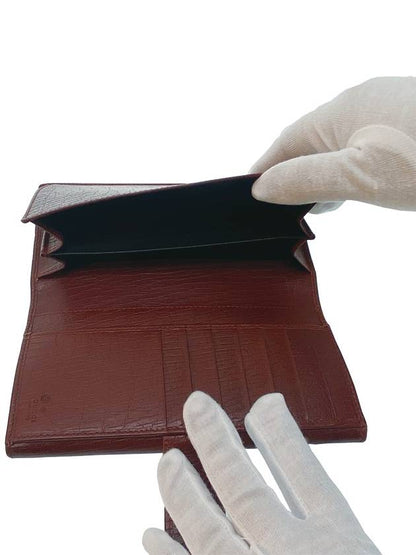 Gucci Antique Metal Logo Long Wallet Dark Wine