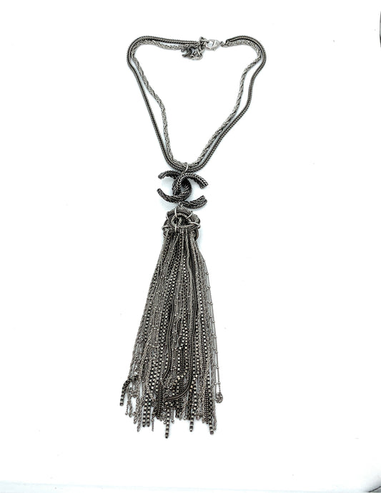 CHANEL 2017 Strass CC Paris-Cosmopolite Tassel Necklace