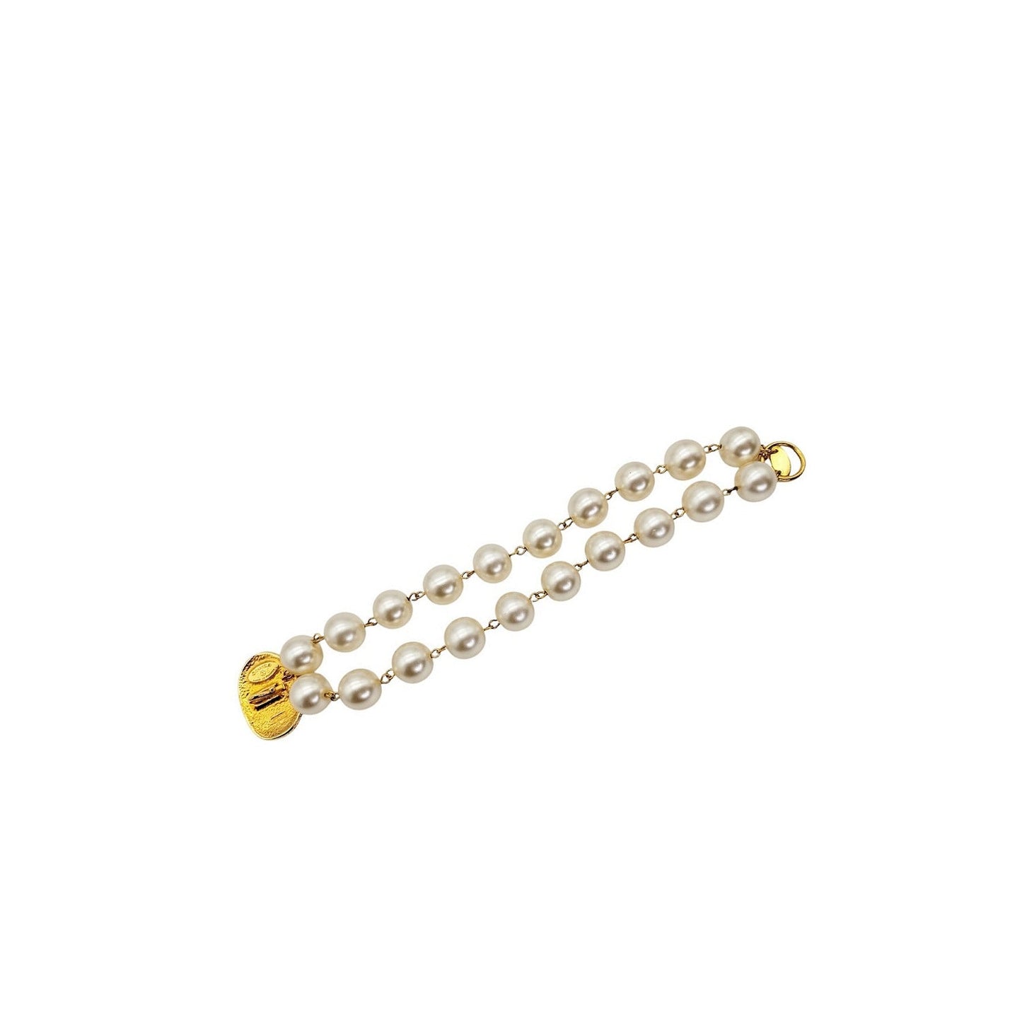 Chanel Vintage Crown Coco Mark Faux Pearl Bracelet