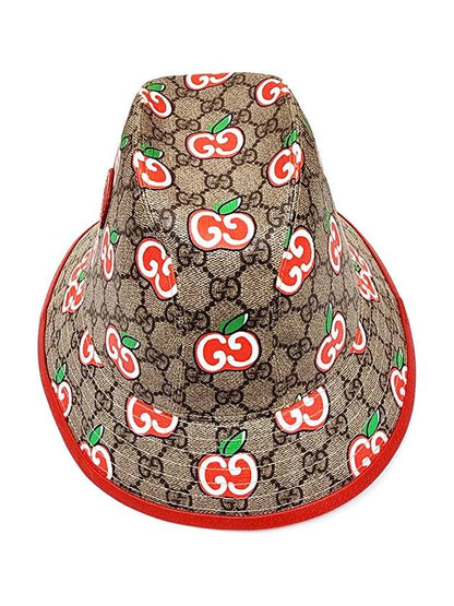 Gucci Apple Logo GG Supreme Canvas Bucket Hat Beige