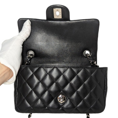 Chanel 2019 Black Lambskin Quilted Mini Rectangular Flap