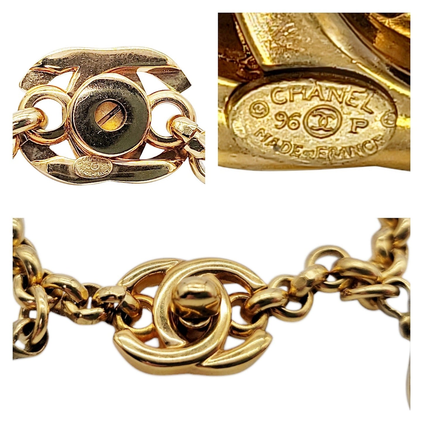 Chanel Vintage Gold-tone & Pink Gripoix 96P Charm Bracelet