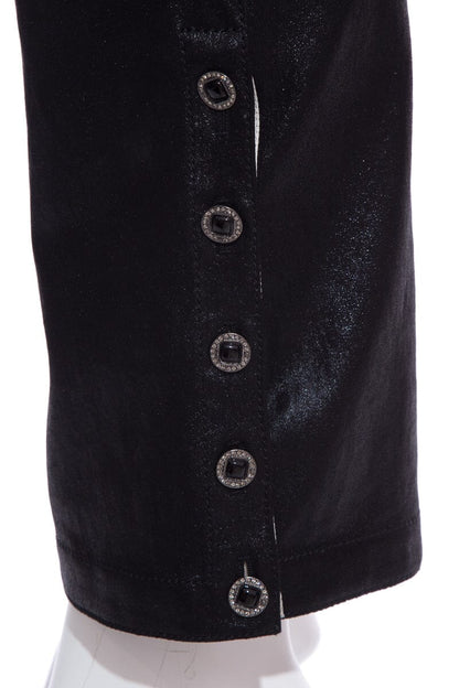 Chanel Black Sparkle Stretch Lambskin Pants SZ 38