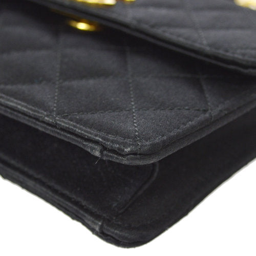 CHANEL 1989-1991 Straight Flap Bag Micro Black Satin