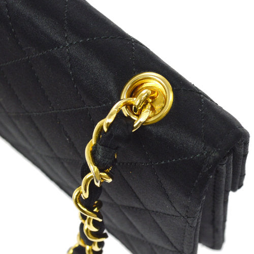 CHANEL 1989-1991 Straight Flap Bag Micro Black Satin