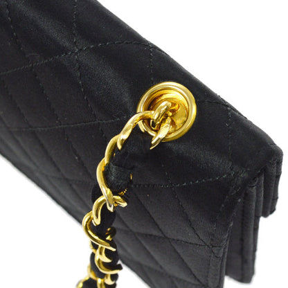 CHANEL 1989-1991 Straight Flap Bag Micro Black Satin