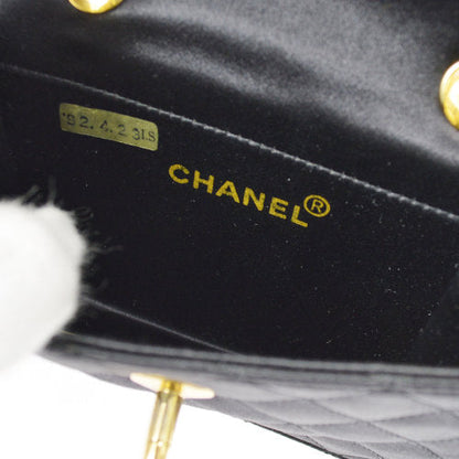 CHANEL 1989-1991 Straight Flap Bag Micro Black Satin