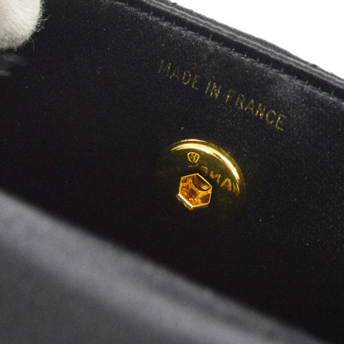 CHANEL 1989-1991 Straight Flap Bag Micro Black Satin