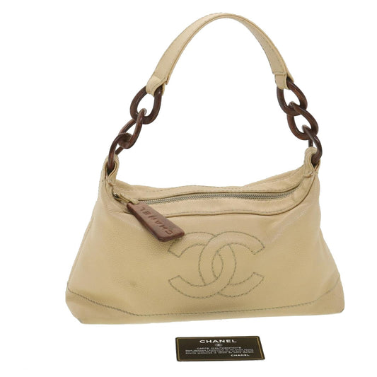 CHANEL Shoulder Bag Caviar Skin Beige CC am3924