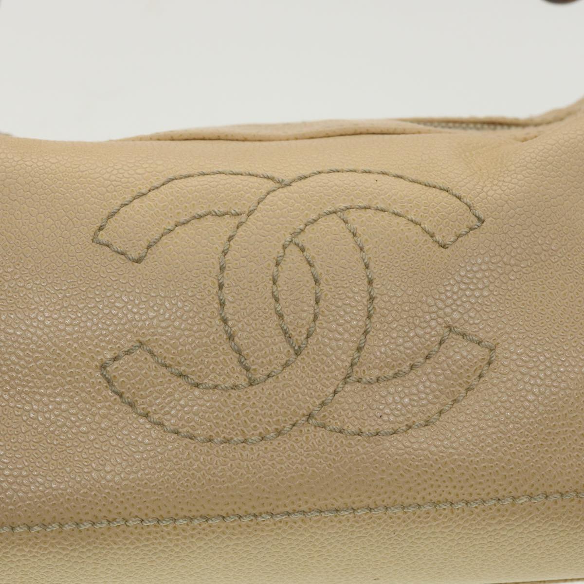CHANEL Shoulder Bag Caviar Skin Beige CC am3924